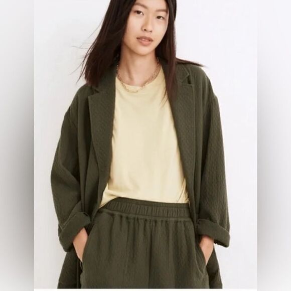 Madewell Diamond Jacquard Shaw oversized Blazer in army green XXS. NWT - Picture 1 of 7
